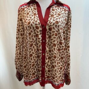 Zara Red and Brown Paisley Button Down Shirt XS